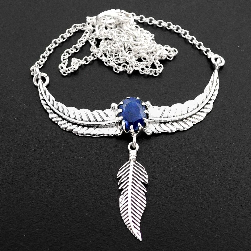 2.99cts southwestern style natural blue sapphire silver necklace jewelry t62131