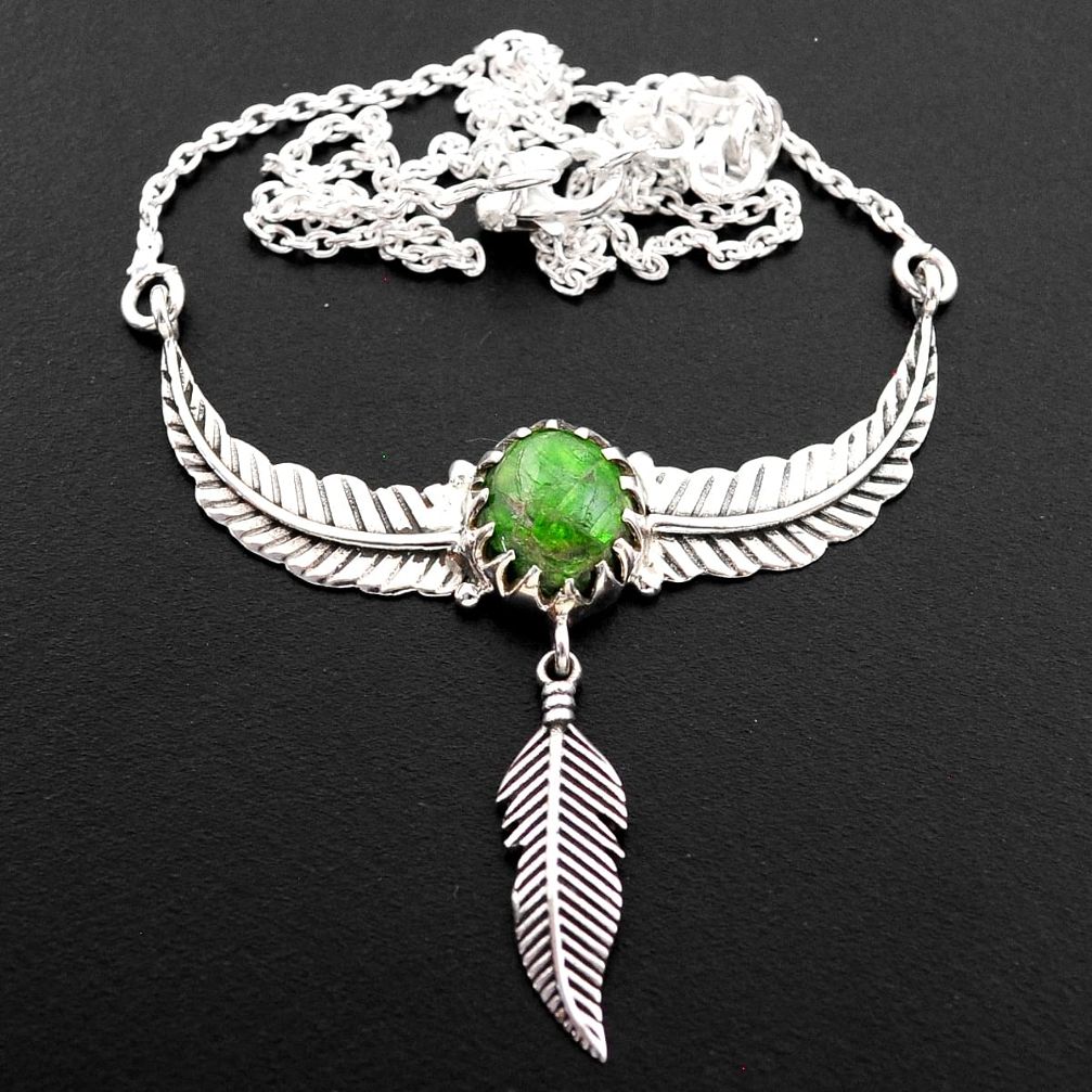 5.21cts southwestern style natural green chrome diopside silver necklace t62181