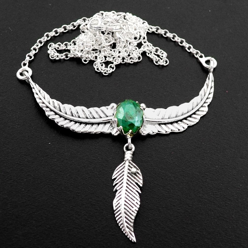 3.08cts southwestern style natural green emerald silver necklace jewelry t62130