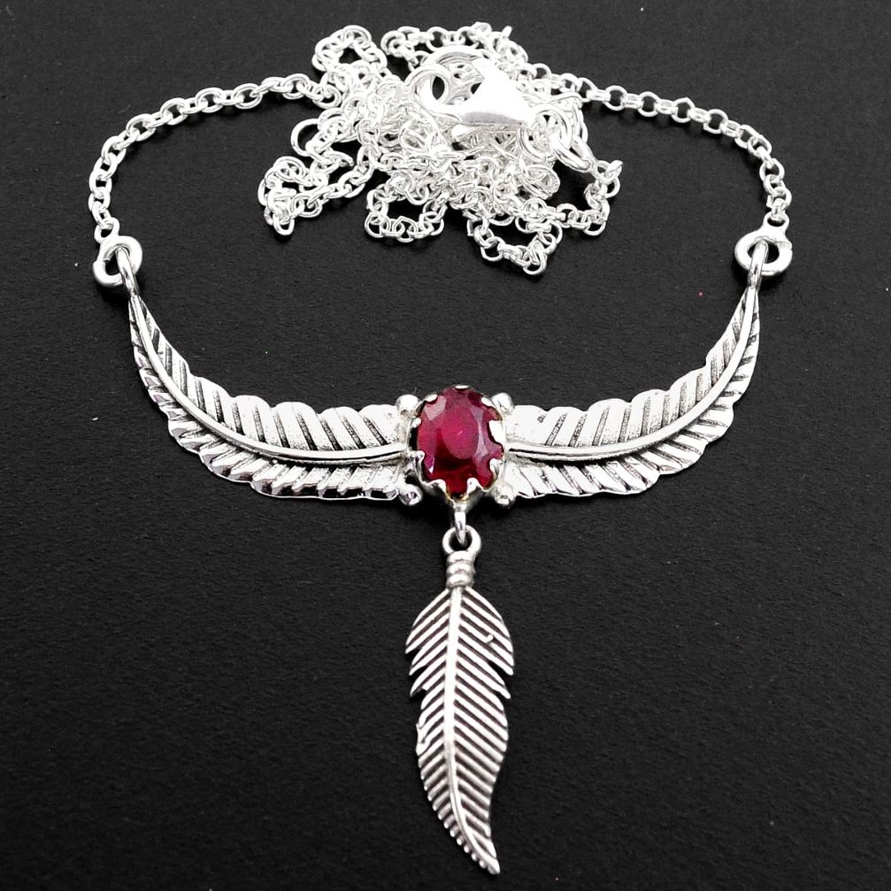 1.92cts southwestern style natural red ruby 925 sterling silver necklace t62125