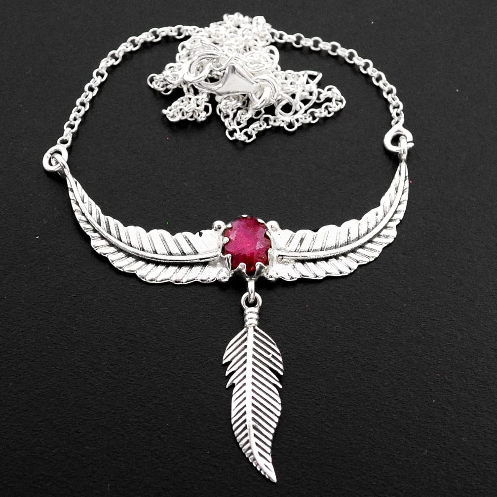 1.82cts southwestern style natural red ruby 925 sterling silver necklace t62128