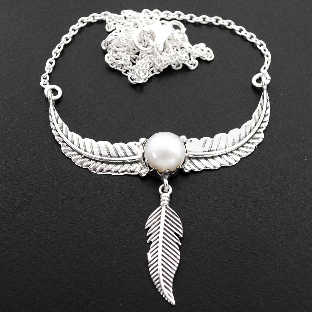 4.78cts southwestern style natural white pearl 925 silver necklace t62137