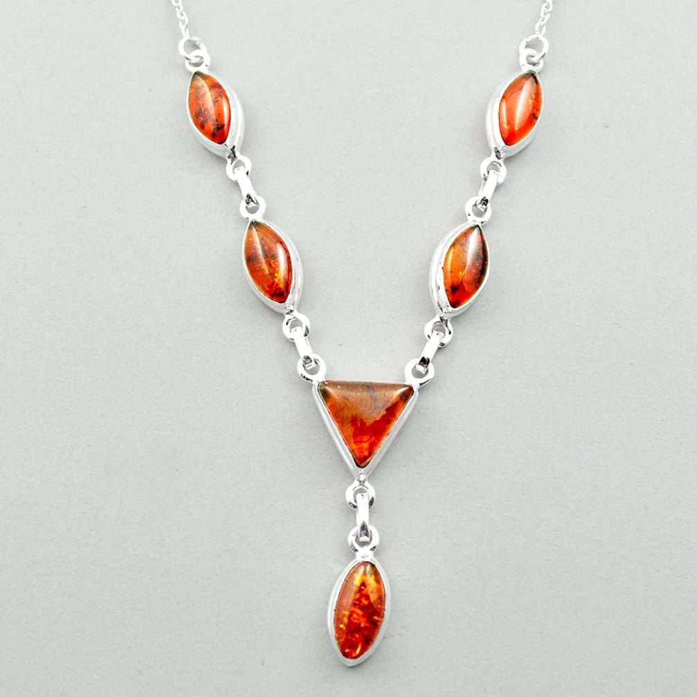 15.06cts natural amber trillion 925 sterling silver necklace jewelry u12976