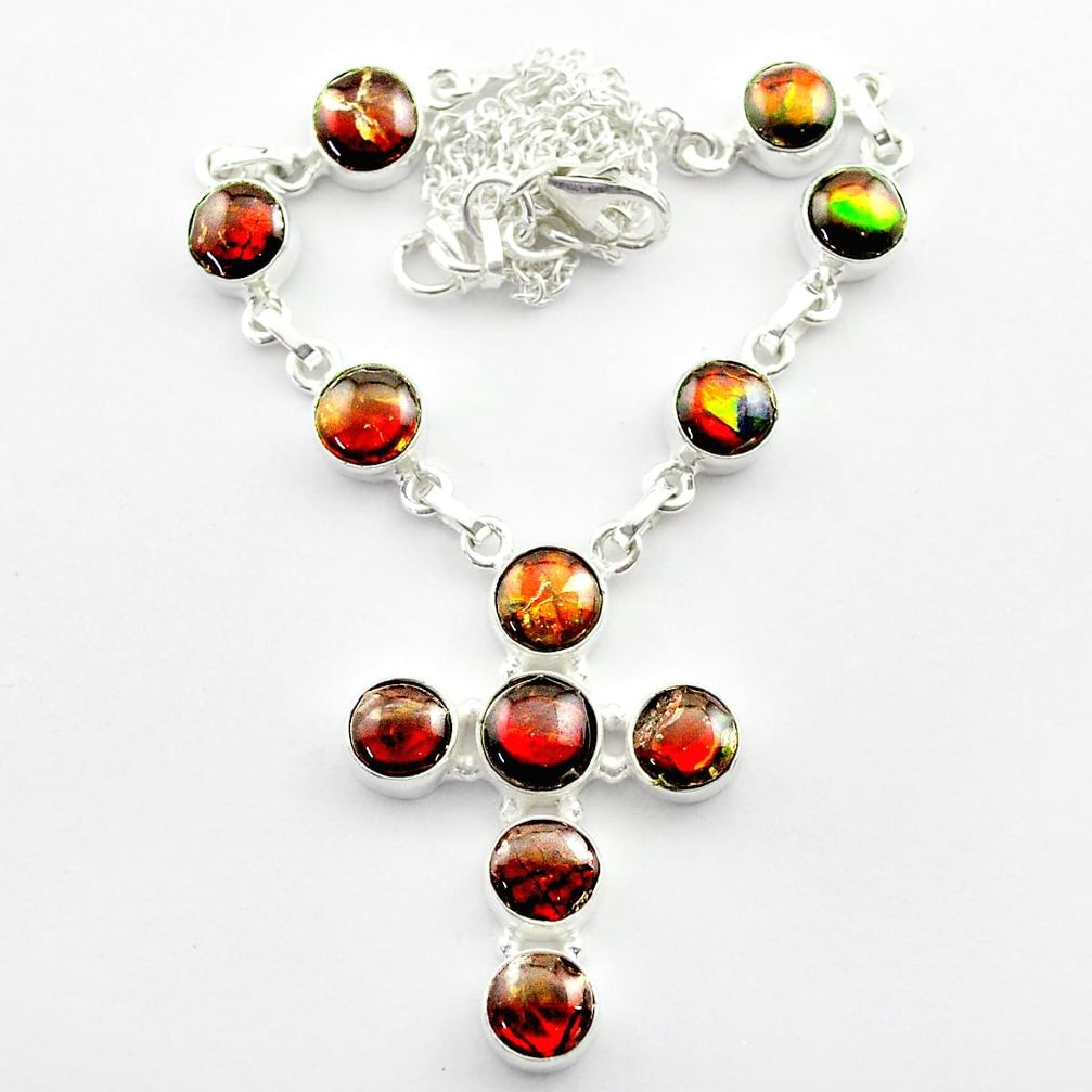 34.52cts natural ammolite (canadian) 925 silver cross handmade necklace t45336