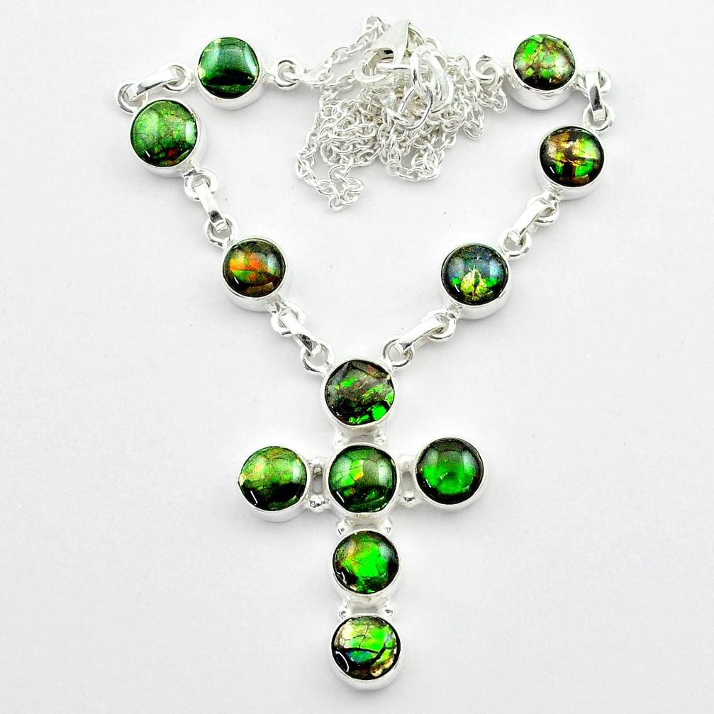 34.03cts natural ammolite (canadian) 925 silver cross handmade necklace t45337