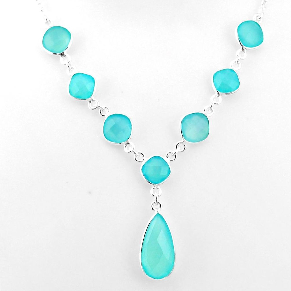 25.15cts natural aqua chalcedony 925 sterling silver necklace jewelry t16177