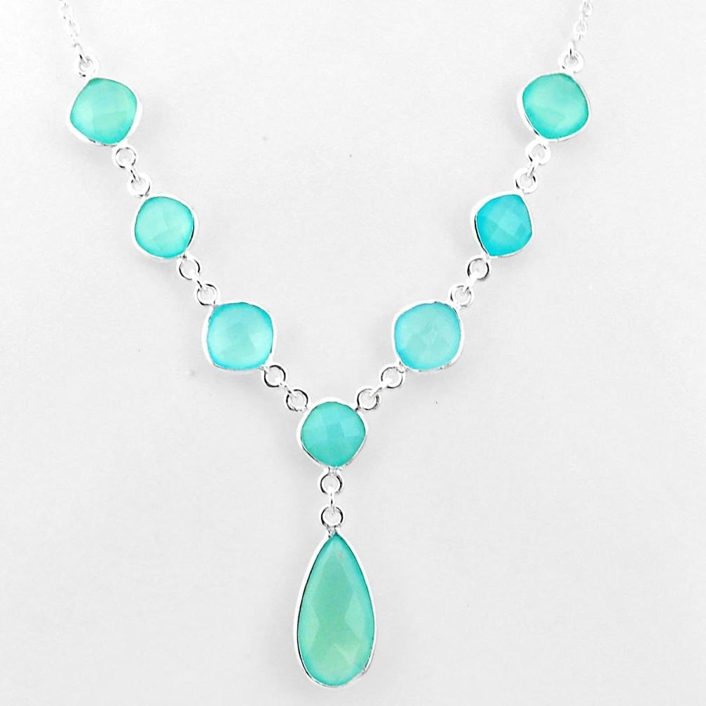 26.20cts natural aqua chalcedony 925 sterling silver necklace jewelry t16178