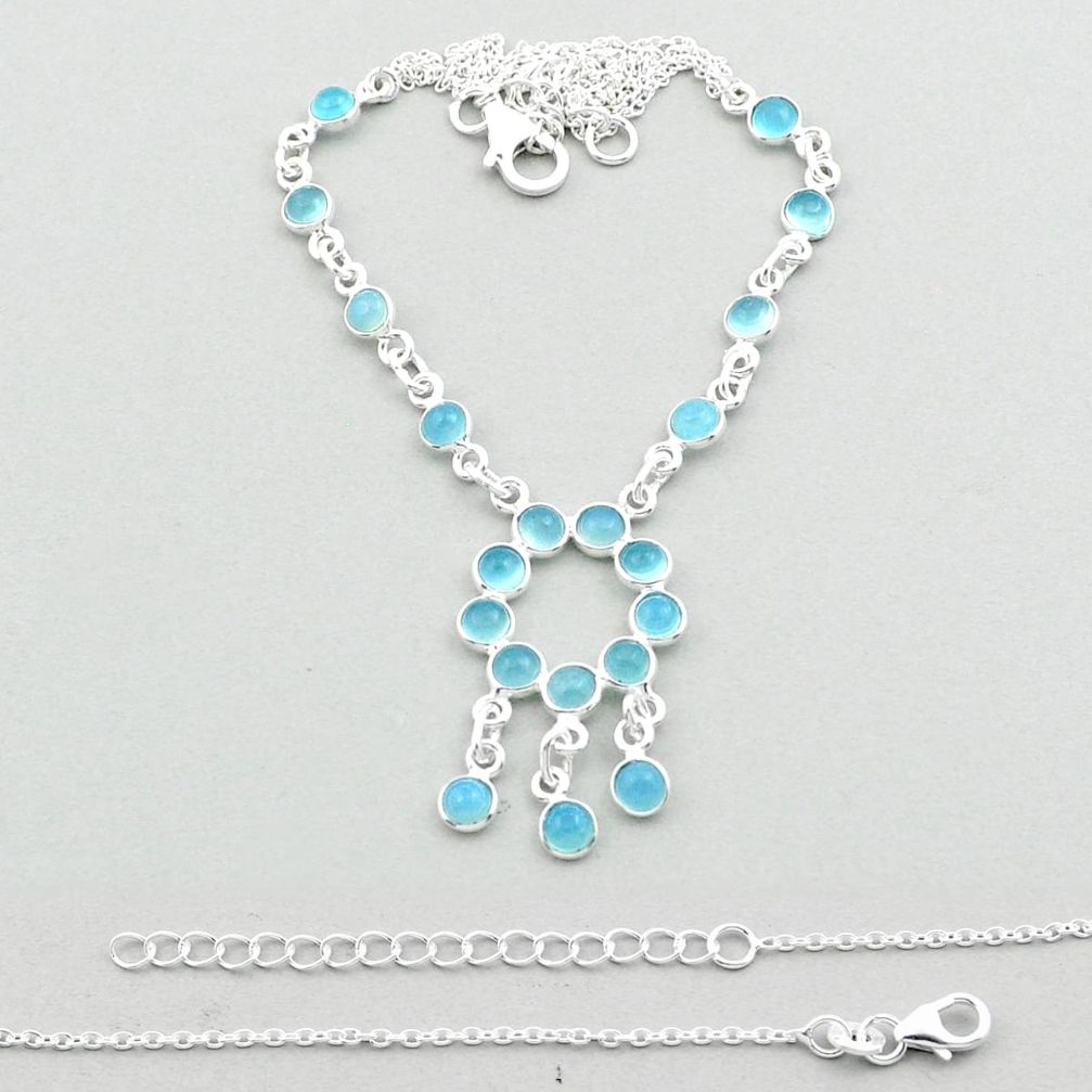 12.83cts natural aqua chalcedony 925 sterling silver necklace jewelry u11587