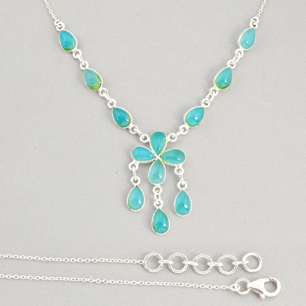 23.13cts natural aqua chalcedony 925 sterling silver necklace jewelry y73805