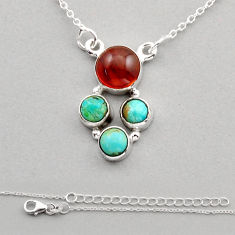 4.48cts natural baltic amber (poland)  turquoise silver necklace n5384