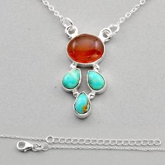 4.69cts natural baltic amber (poland)  turquoise silver necklace n5390