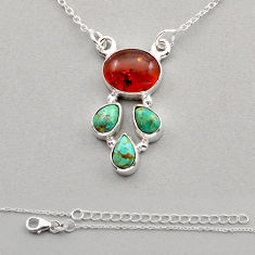4.72cts natural baltic amber (poland)  turquoise silver necklace n5391