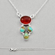 6.01cts natural baltic amber (poland)  turquoise silver necklace n5686