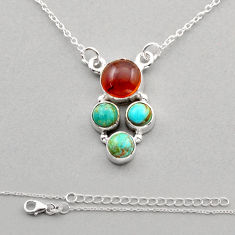 4.50cts natural baltic amber round  turquoise 925 silver necklace n5383