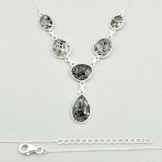 35.25cts natural black dot quartz 925 sterling silver necklace jewelry u25001