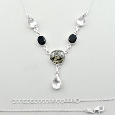 27.51cts natural black dot quartz crystal onyx 925 silver necklace u13062