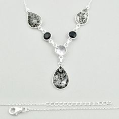 27.05cts natural black dot quartz crystal onyx sterling silver necklace u25067