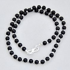 37.74cts natural black onyx 925 sterling silver beads necklace jewelry y6961