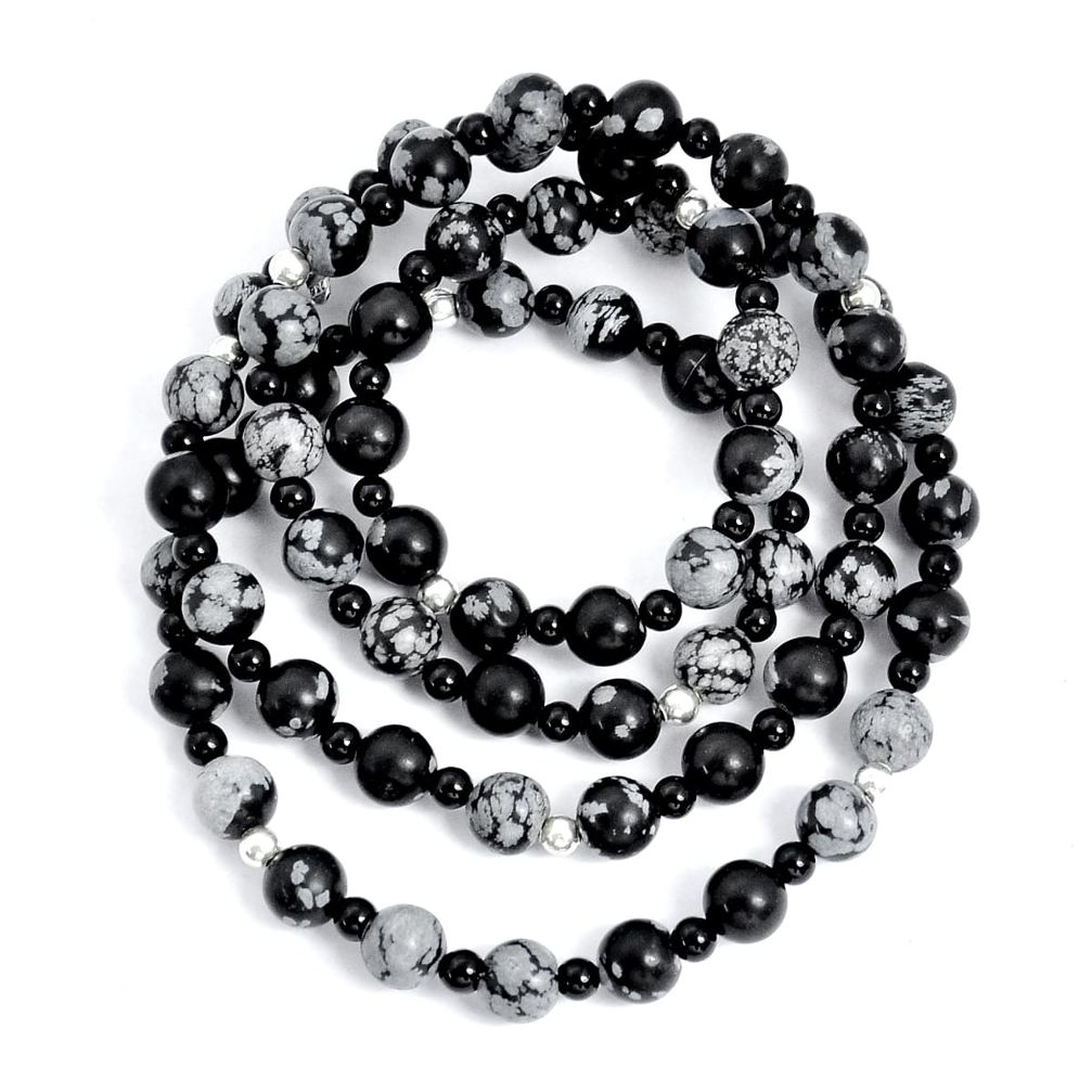 239.38cts natural black onyx australian obsidian silver beads necklace u92233