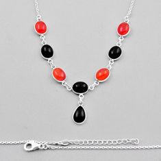 29.74cts natural black onyx cornelian (carnelian) 925 silver necklace n28226