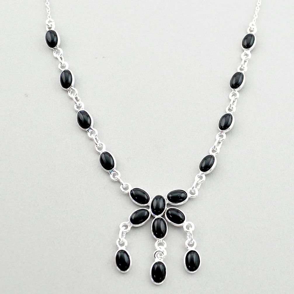 15.29cts natural black onyx oval 925 sterling silver necklace jewelry t66371