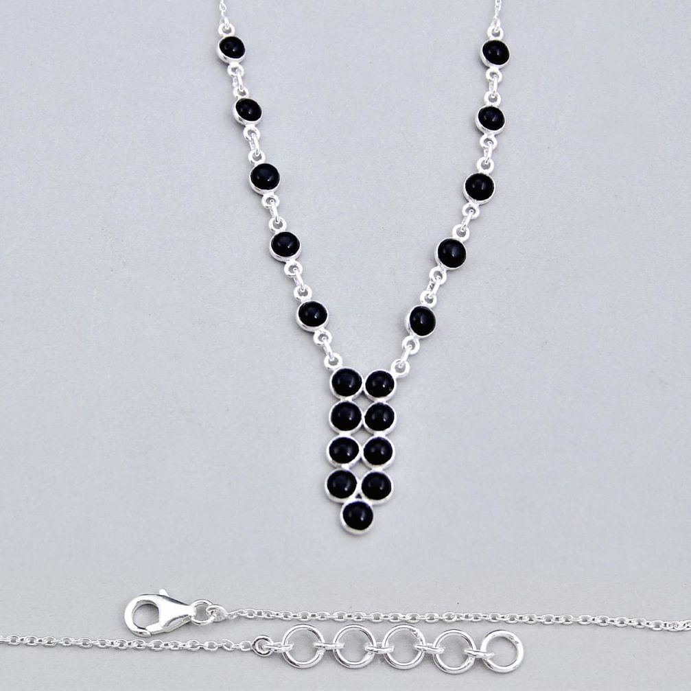 18.22cts natural black onyx round 925 sterling silver necklace jewelry y6934