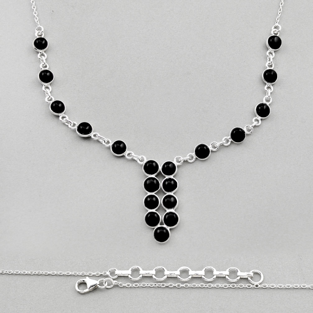 15.31cts natural black onyx round 925 sterling silver necklace jewelry y89987