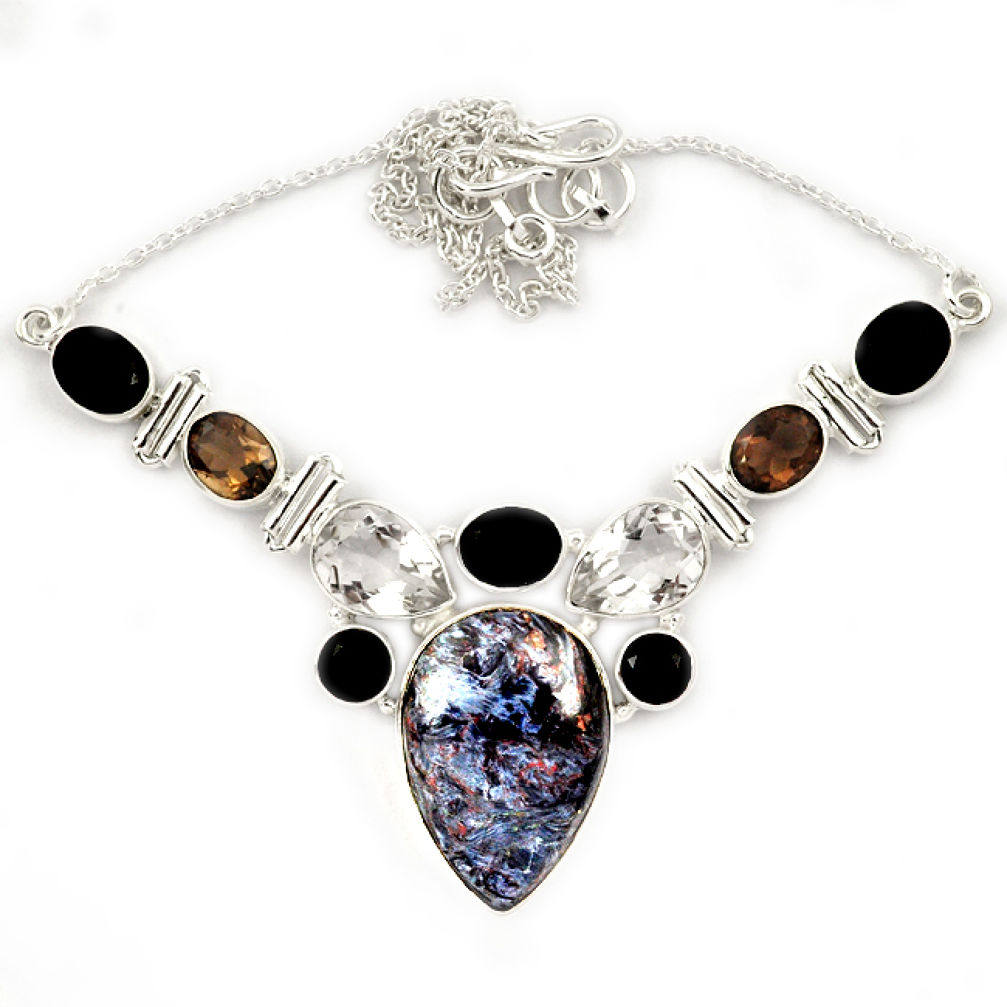 Natural black pietersite (african) topaz onyx 925 silver necklace jewelry j13326