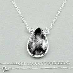 8.39cts natural black tourmaline rutile 925 sterling silver necklace u11131