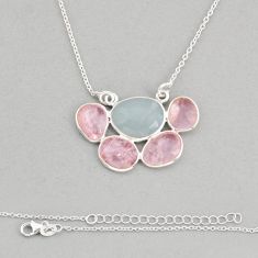 8.88cts natural blue aquamarine morganite 925 sterling silver necklace y80656