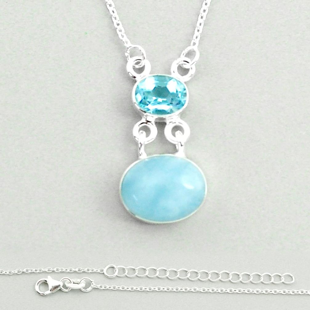 9.08cts natural blue aquamarine oval topaz 925 sterling silver necklace u25765