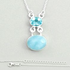 9.08cts natural blue aquamarine oval topaz 925 sterling silver necklace u25765