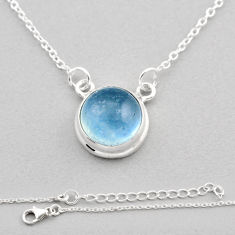 5.24cts natural blue aquamarine round sterling silver necklace jewelry y92686