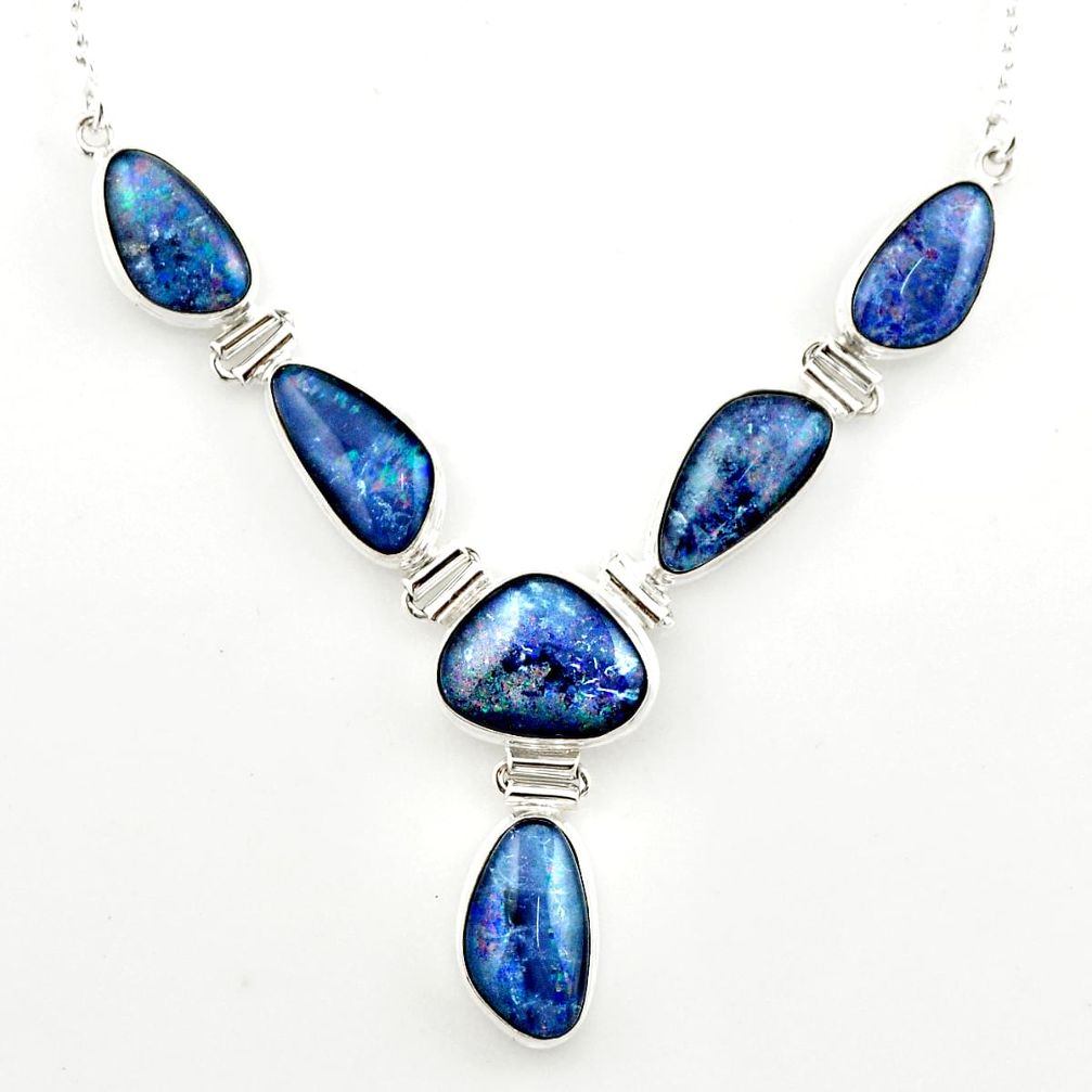 43.49cts natural blue australian opal triplet 925 silver necklace r27483