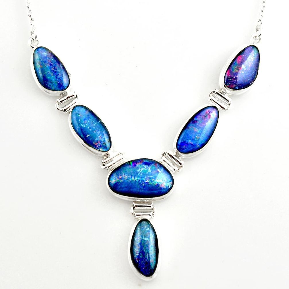 41.59cts natural blue australian opal triplet 925 silver necklace r27491