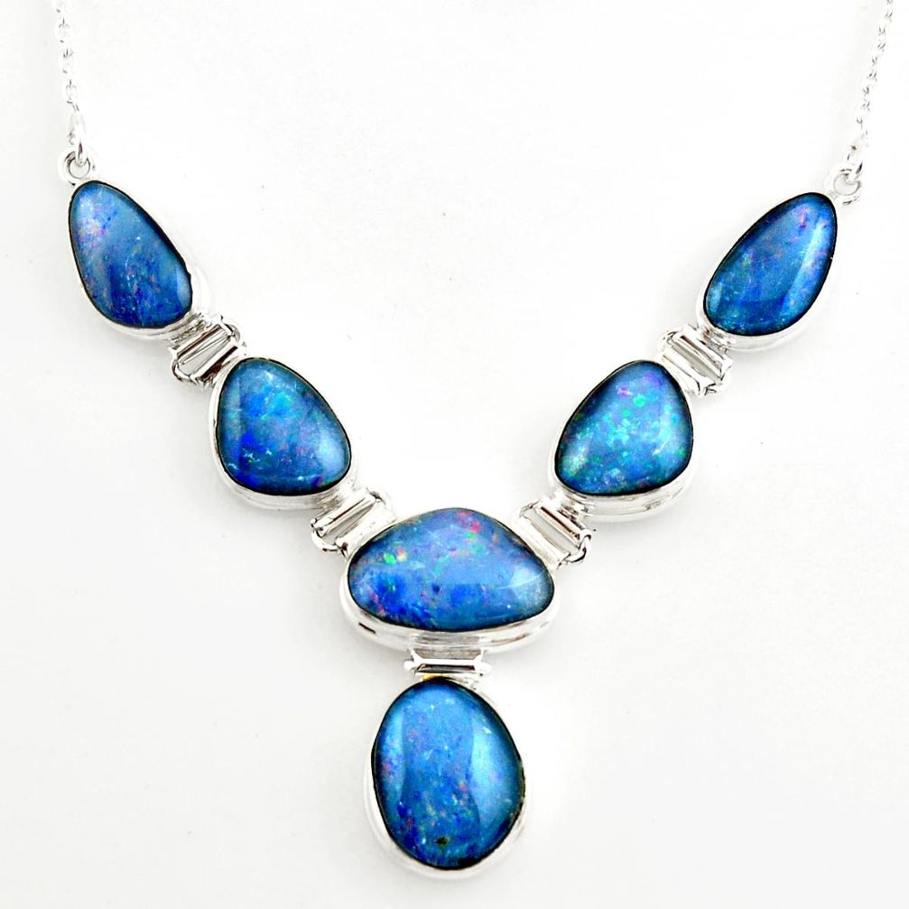 43.49cts natural blue australian opal triplet 925 silver necklace r27494