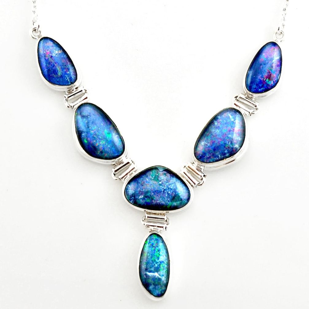 45.24cts natural blue australian opal triplet 925 silver necklace r27497