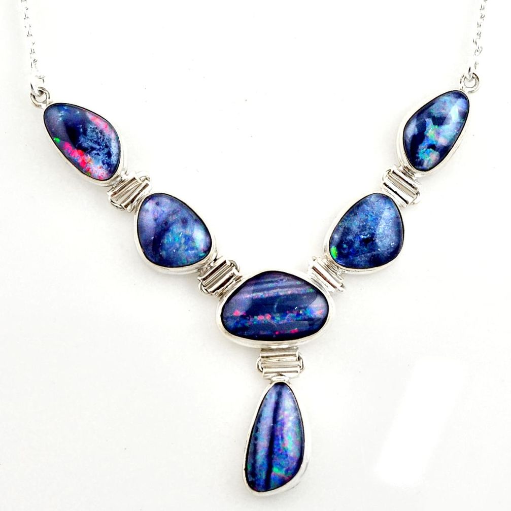 41.86cts natural blue australian opal triplet fancy 925 silver necklace r27489