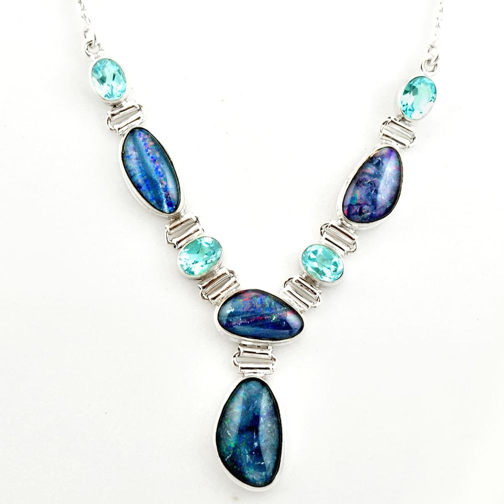 42.29cts natural blue australian opal triplet topaz 925 silver necklace r27488