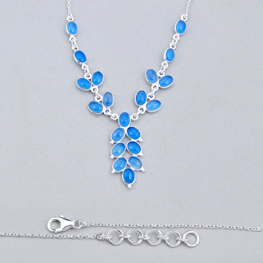 20.86cts natural blue chalcedony 925 sterling silver necklace jewelry y6890