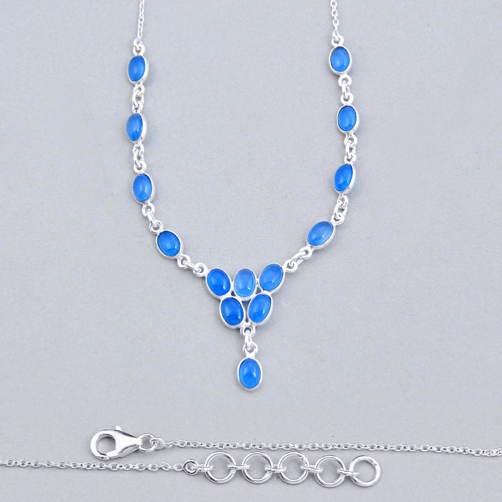 13.45cts natural blue chalcedony 925 sterling silver necklace jewelry y6953