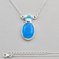14.21cts natural blue chalcedony oval topaz 925 sterling silver necklace y87041