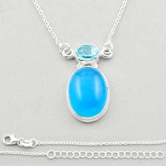 16.17cts natural blue chalcedony topaz 925 sterling silver necklace u13389