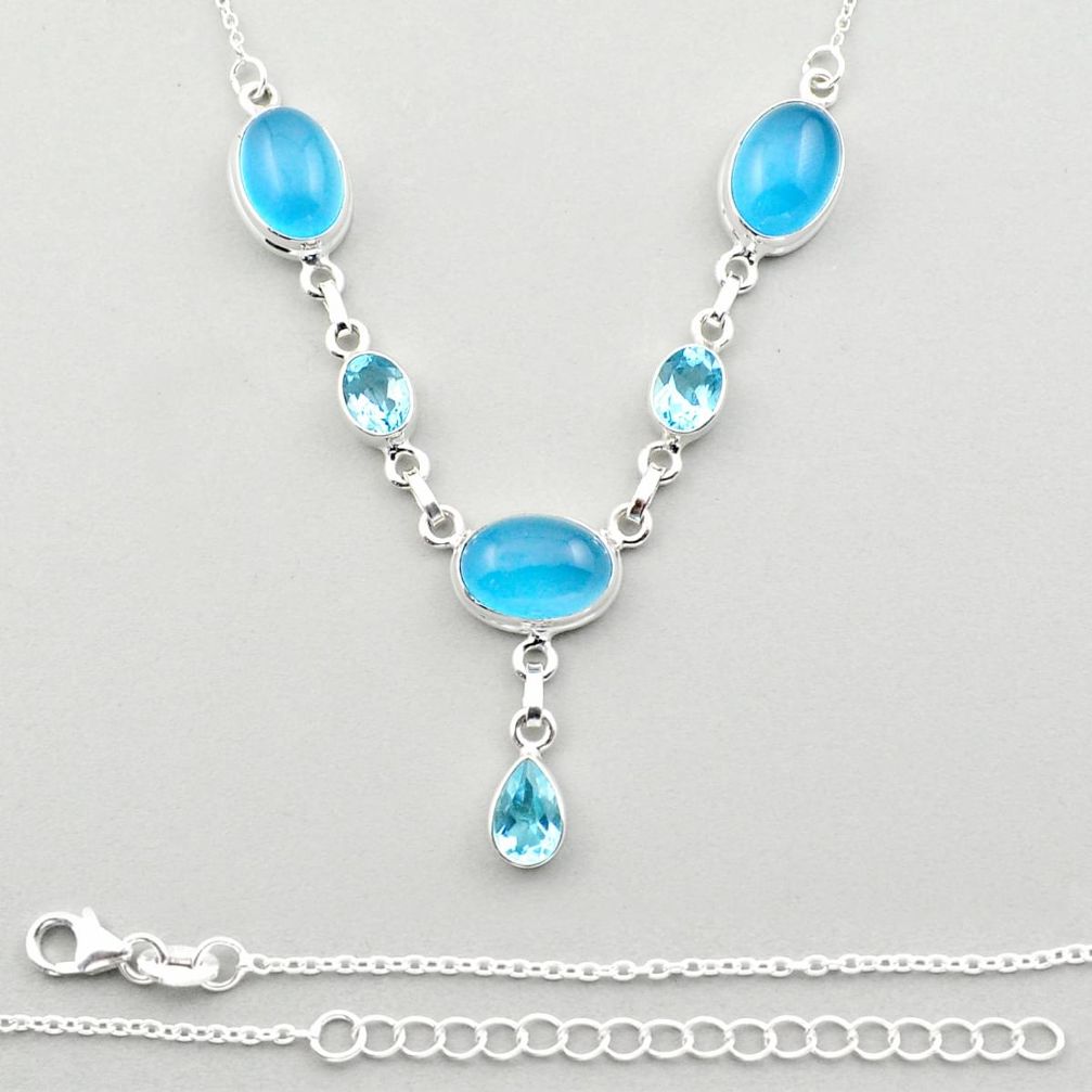 23.61cts natural blue chalcedony topaz 925 sterling silver necklace u13396