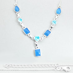 13.51cts natural blue chalcedony topaz 925 sterling silver necklace u62942