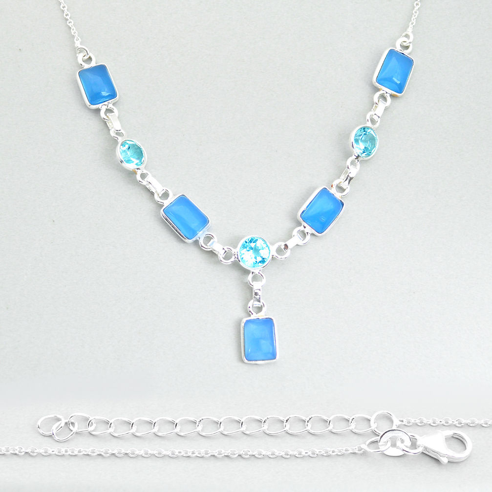 12.36cts natural blue chalcedony topaz 925 sterling silver necklace u62958