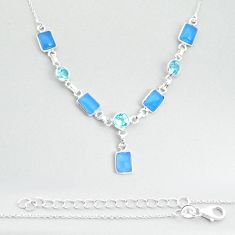 12.36cts natural blue chalcedony topaz 925 sterling silver necklace u62958