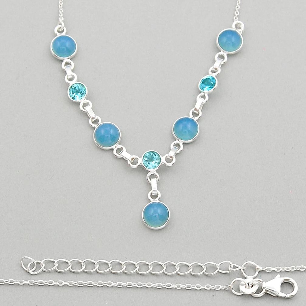 12.85cts natural blue chalcedony topaz round 925 sterling silver necklace y20120