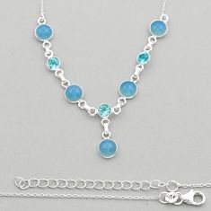 12.85cts natural blue chalcedony topaz round 925 sterling silver necklace y20120