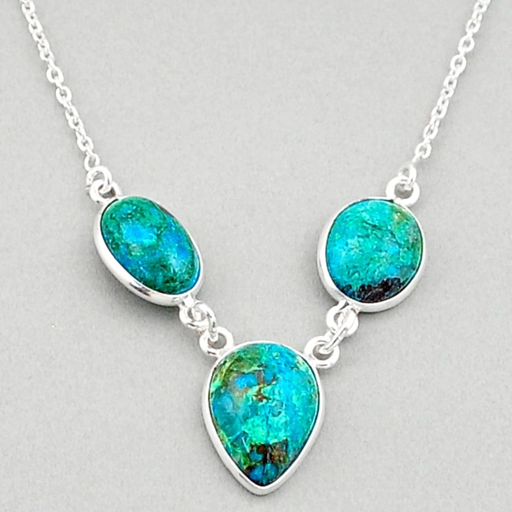 14.20cts natural blue chrysocolla 925 sterling silver necklace jewelry t83337